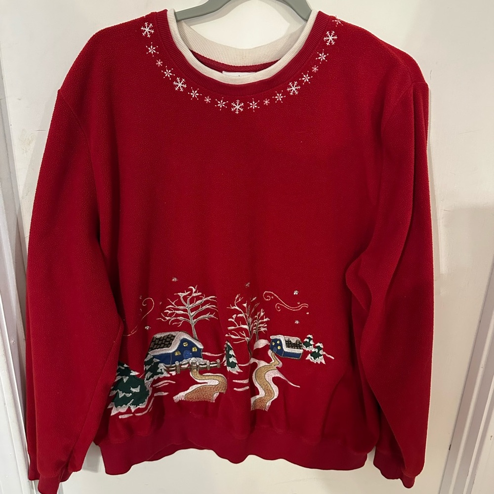 Alfred Dunner Red Sweater with Winter Embroidery
